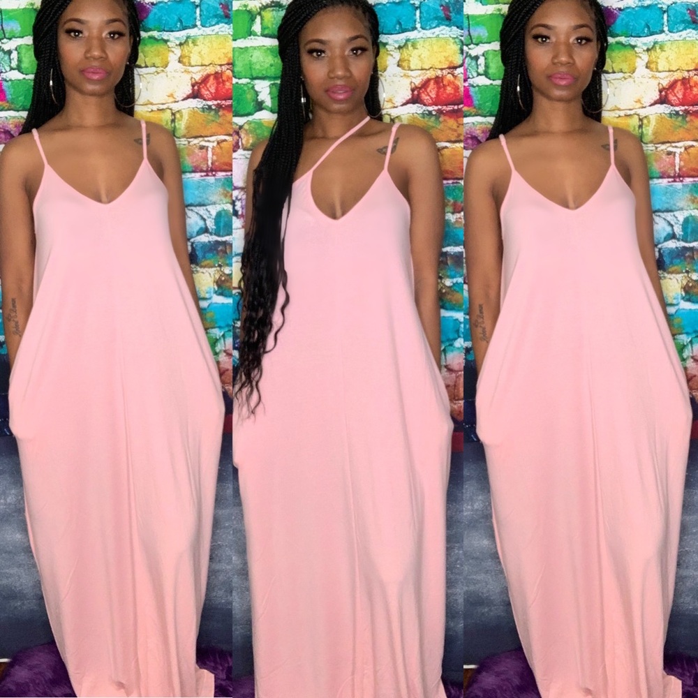 Adjustable Strap w/Pockets Loose Long Maxi Dress